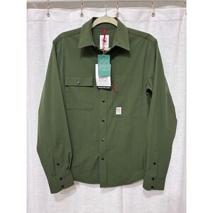 Topo Designs Breaker Shirt Jacket Mens Small Olive Green Snap Front Stretch NEW